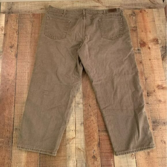 L. L. Bean mens khaki green straight leg denim jeans with plaid lining - Picture 8 of 10